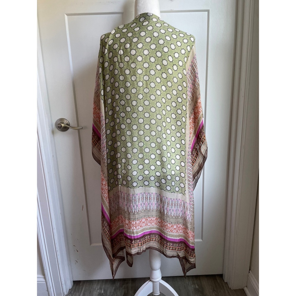 One Hundred Stars Moorish Green Throwover Kimono Beach Viscose Resort Boho OS - Picture 8 of 8